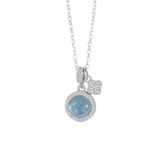 “Aqua Clover” S925 Sterling Silver Aquamarine Clover Necklace