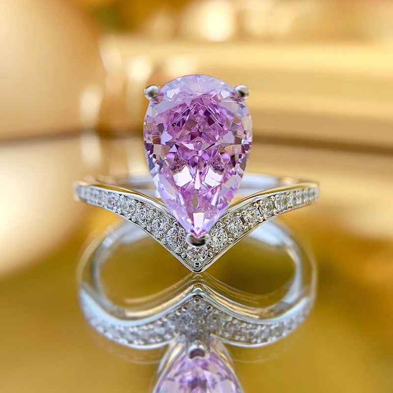 "Luminous Teardrop" 925 Sterling Silver Pear-Cut Ring