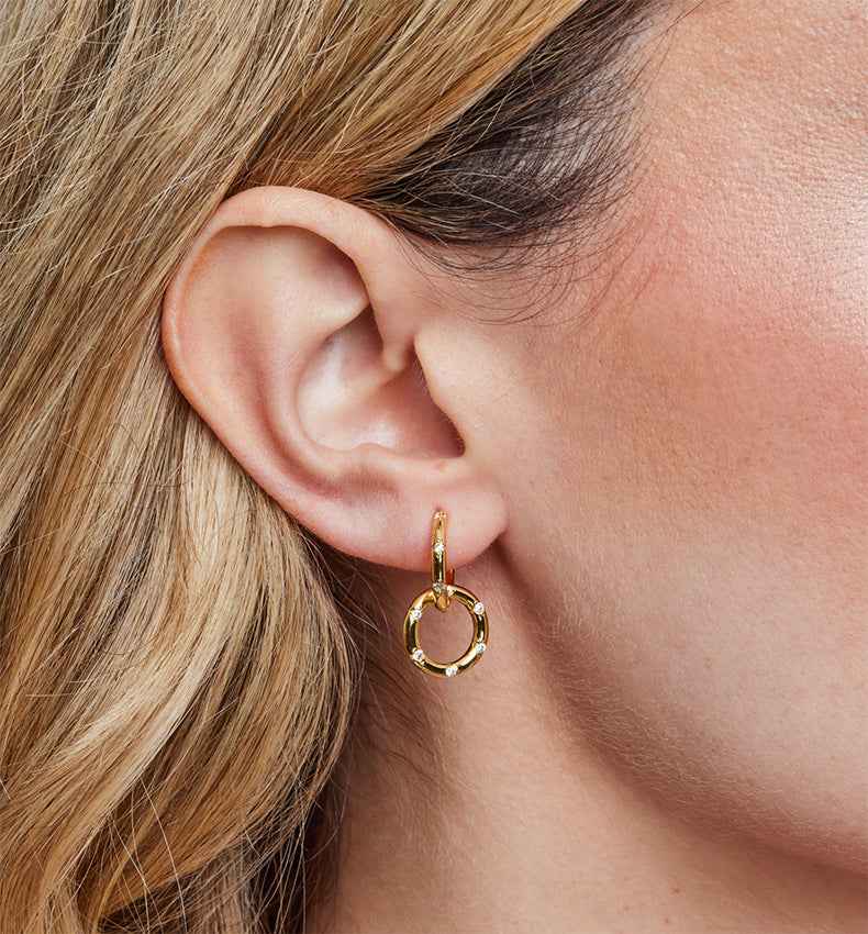 “Linked Radiance” 925 Sterling Silver Double-Hoop Pavé Zircon Earrings