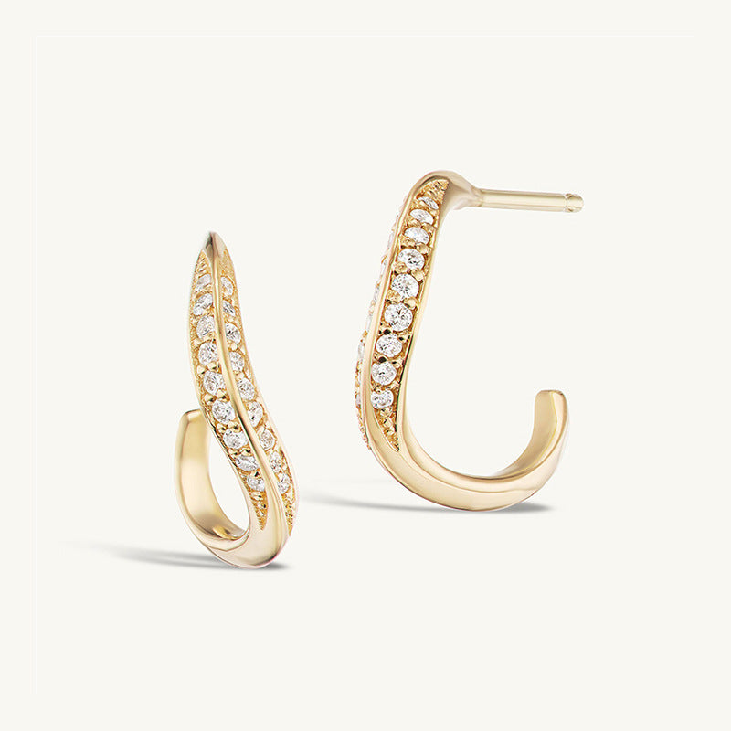 “Lumi Curve” S925 Sterling Silver Pavé Zircon Hoop Stud Earrings