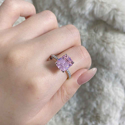 “Crystal Aurora” 925 Sterling Silver Emerald-Cut Color Zircon Ring