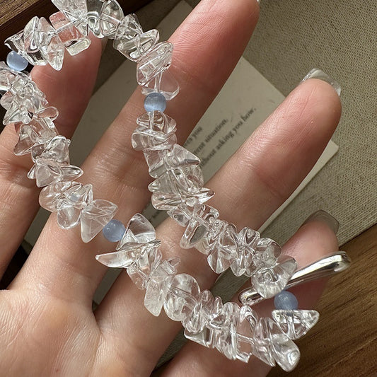 "Moonlit Flow" S925 Sterling Silver Irregular White Crystal Bracelet