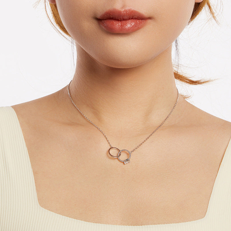 “Celeste Bond” S925 Sterling Silver Double Ring Pendant Necklace