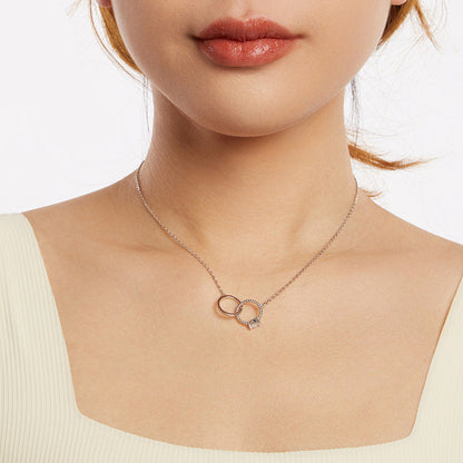 “Celeste Bond” S925 Sterling Silver Double Ring Pendant Necklace