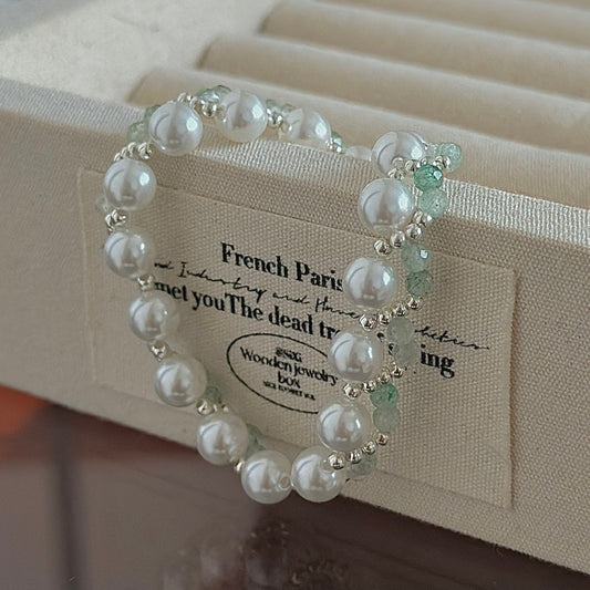 “Verdant Pearl Weave” S925 Sterling Silver Pearl Beaded Bracelet