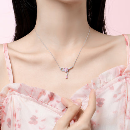 “Pink Petal Tassel” S925 Sterling Silver Floral Pendant Necklace