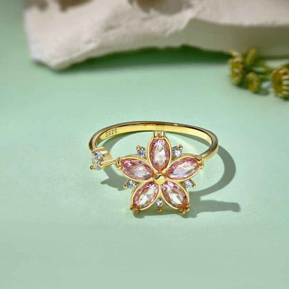 “Blooming Spin” 925 Sterling Silver Rotating Pink Blossom Ring
