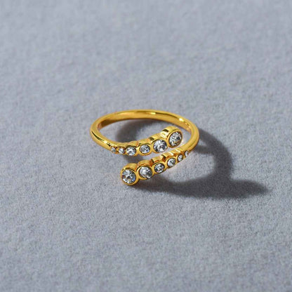“Orbit Spark” 18K Real Gold Plated Brass Zircon Adjustable Open Ring