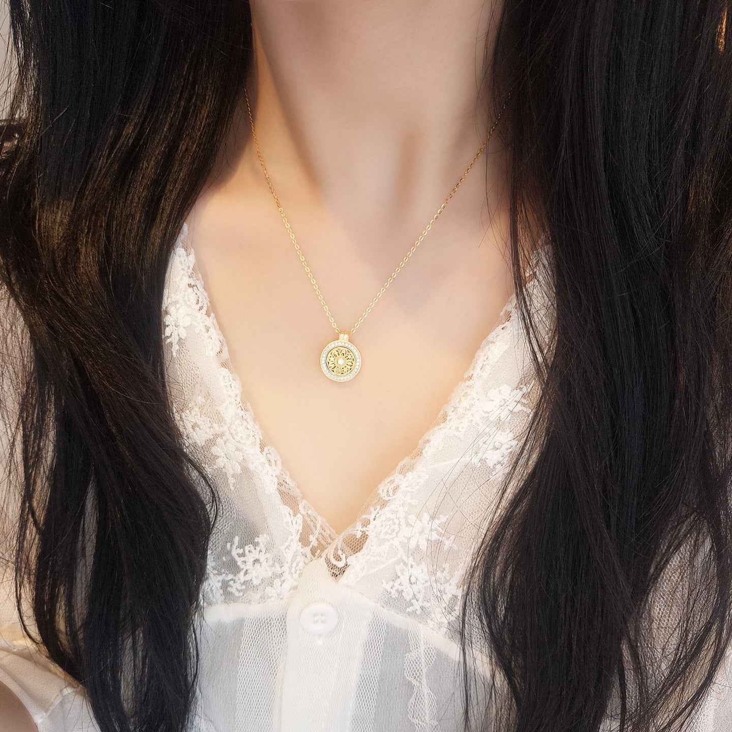 “Fortune Compass” S925 Sterling Silver Rotating Medallion Necklace