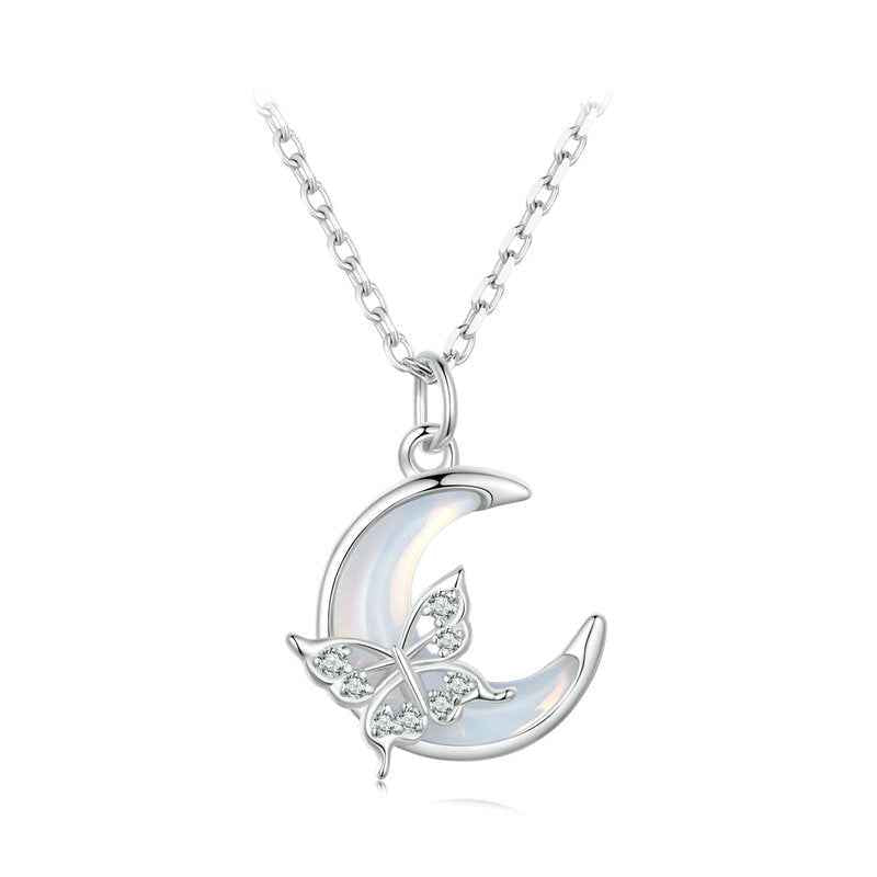 “Nocturne Flutter” 925 Sterling Silver Butterfly Moon Necklace