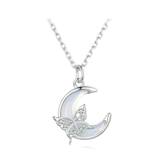 “Nocturne Flutter” 925 Sterling Silver Butterfly Moon Necklace