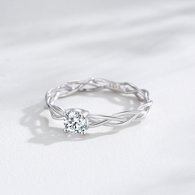 “Luna Braid” 925 Sterling Silver Solitaire Ring