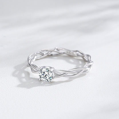 “Luna Braid” 925 Sterling Silver Solitaire Ring