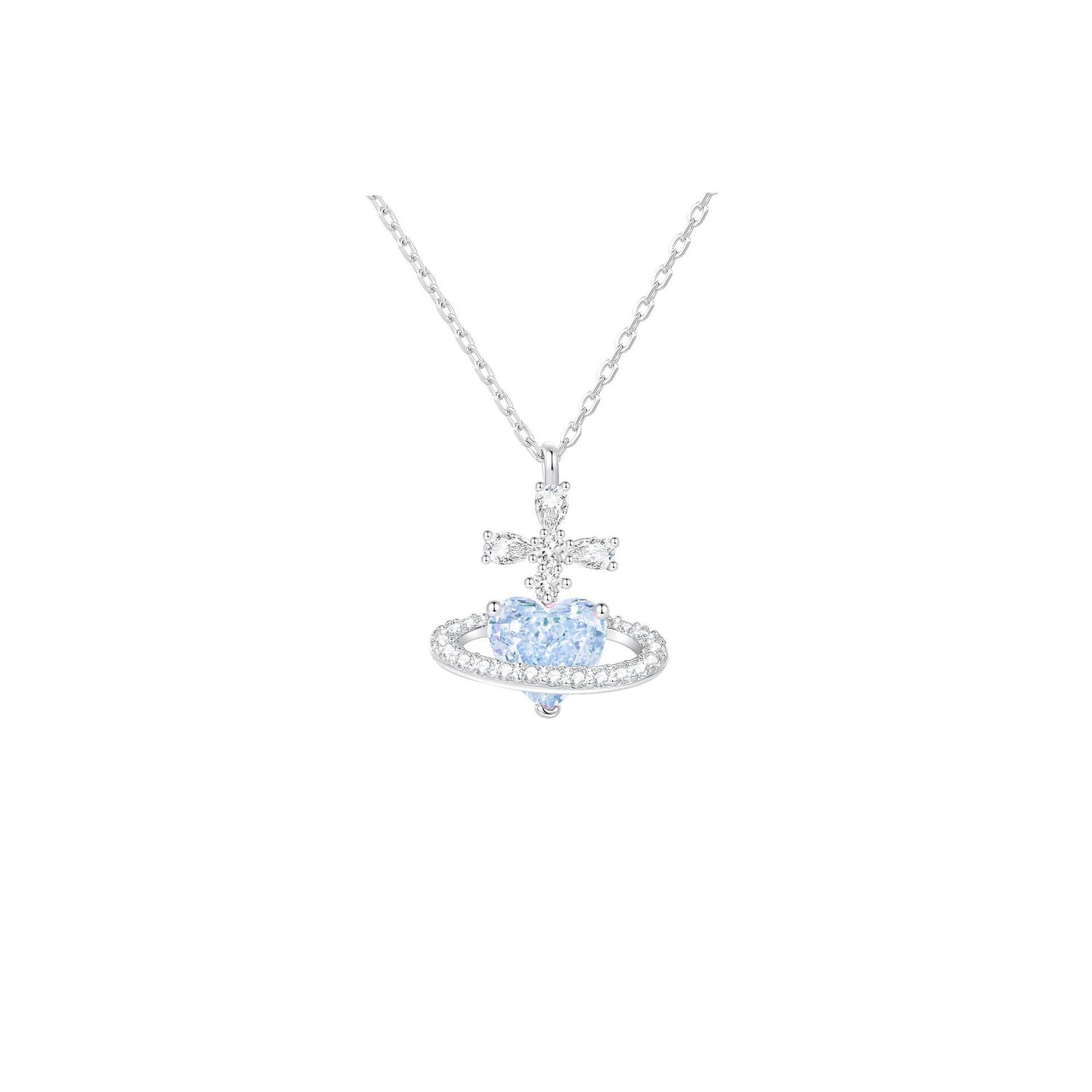 “Celestia Orbit” 925 Sterling Silver Saturn Heart Necklace