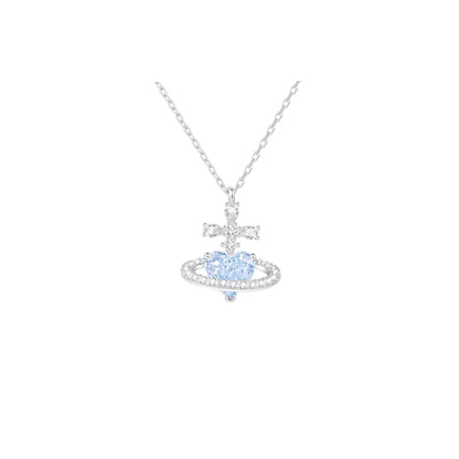 “Celestia Orbit” 925 Sterling Silver Saturn Heart Necklace