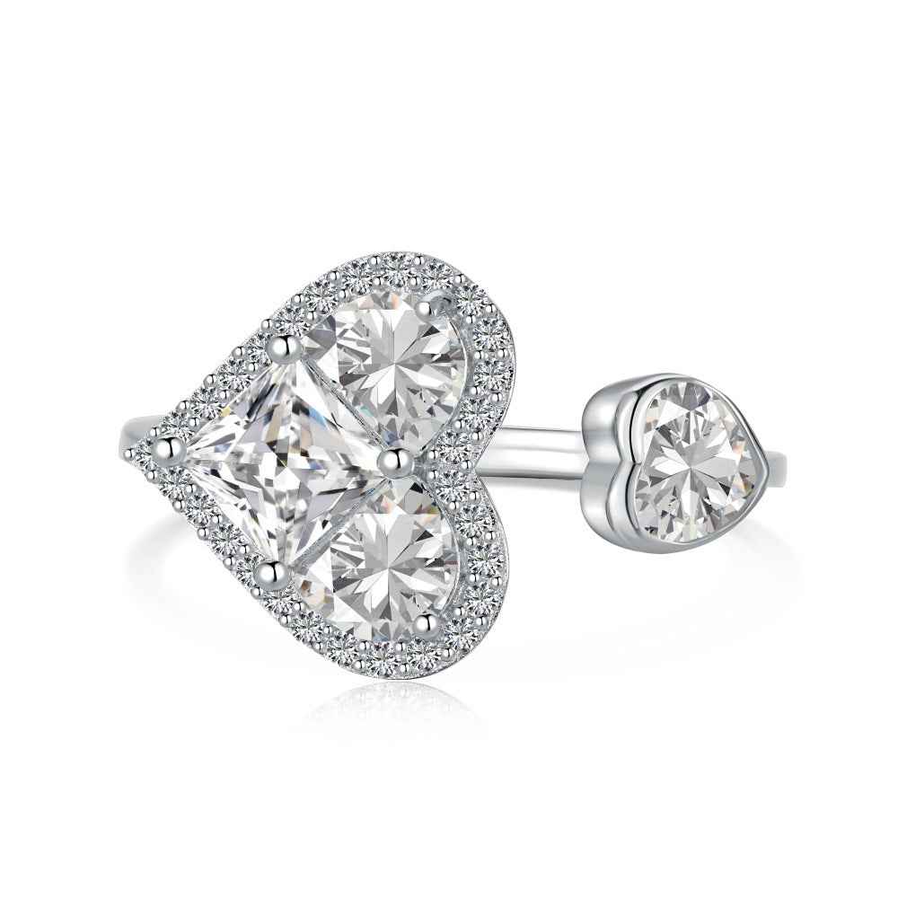 “Éclat Amour” S925 Sterling Silver Heart Pavé Ring
