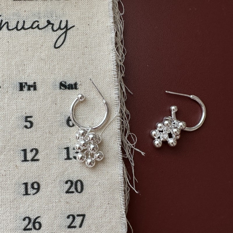 “Silver Vineyard” 925 Sterling Silver Grape Hoop Earrings