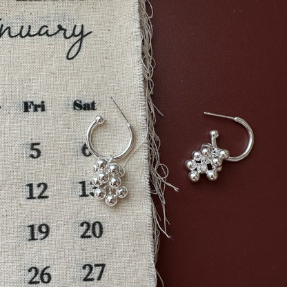 “Silver Vineyard” 925 Sterling Silver Grape Hoop Earrings