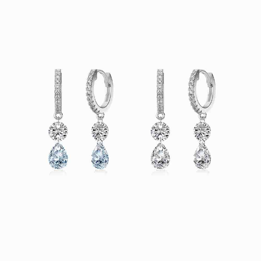 “Lustre Drop” 925 Sterling Silver Pavé Hoop Drop Earrings