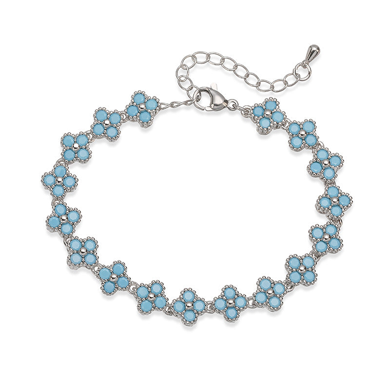 Turquoise Clover Grace Brass Genuine Gold-Plated Turquoise Floral Necklace & Bracelet Set