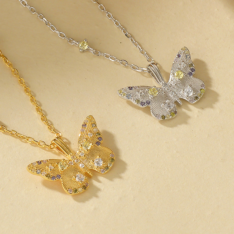 “Etherea Butterfly” 925 Sterling Silver Multicolor Zircon Butterfly Necklace