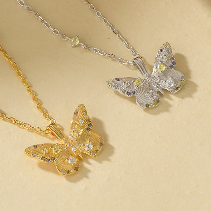 “Etherea Butterfly” 925 Sterling Silver Multicolor Zircon Butterfly Necklace