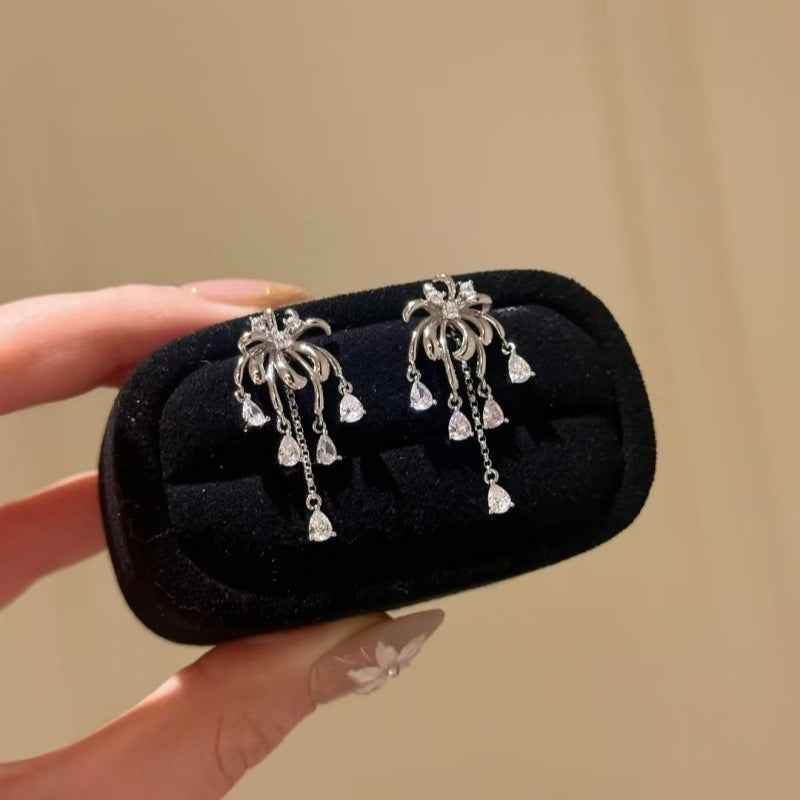 “Sparkling Fireworks” 925 Sterling Silver Tassel Stud Earrings