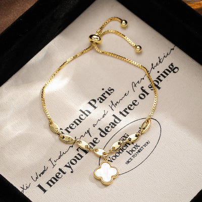 Trèfle Lumi Eco-Friendly Copper 18K Gold Plated Four-Leaf Clover Abalone Shell Slider Bracelet