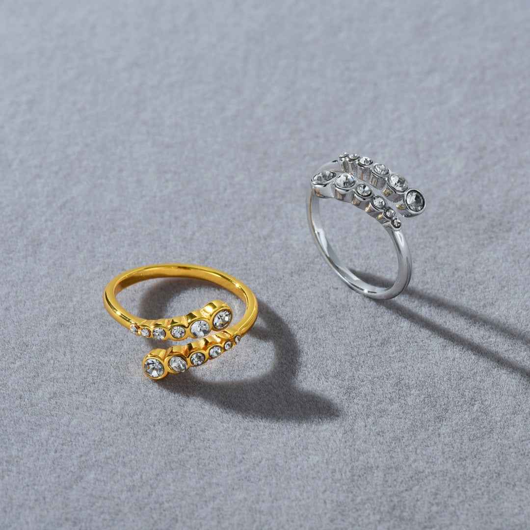 “Orbit Spark” 18K Real Gold Plated Brass Zircon Adjustable Open Ring