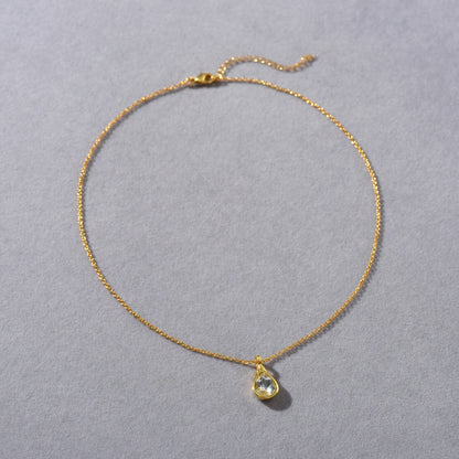 Golden Dewdrop 18K Gold-Plated Brass Zircon Necklace
