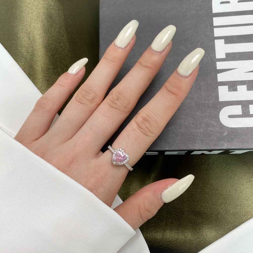 “Halo Blossom Heart” 925 Sterling Silver Pink Heart Halo Ring