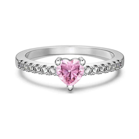 “Petite Heart Gleam” 925 Sterling Silver Pink Solitaire Ring