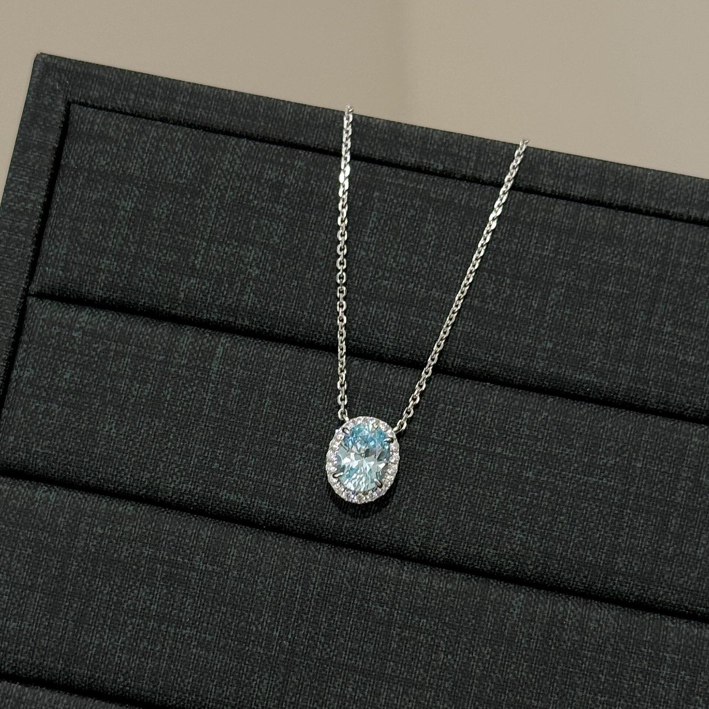 "Blue Horizon" S925 Sterling Silver Oval Zircon Necklace & Ring Set