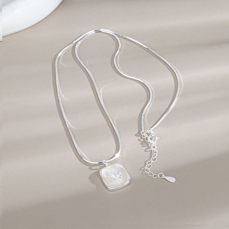 “Butterveil Dream” S925 Sterling Silver Butterfly Relief Jewelry Set (Necklace & Adjustable Ring)