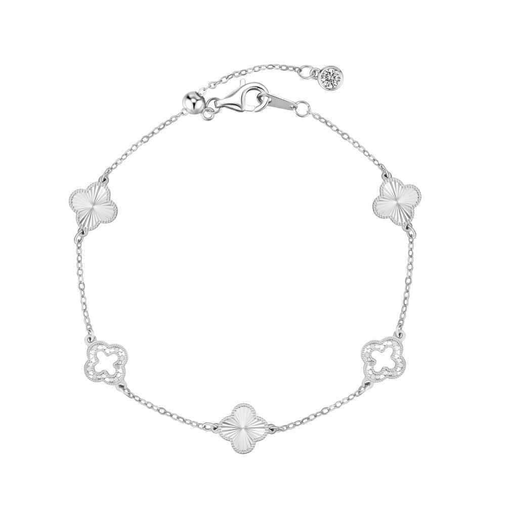“Luster Clover” 925 Sterling Silver Laser-Cut Clover Necklace & Bracelet Set