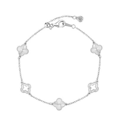 “Luster Clover” 925 Sterling Silver Laser-Cut Clover Necklace & Bracelet Set