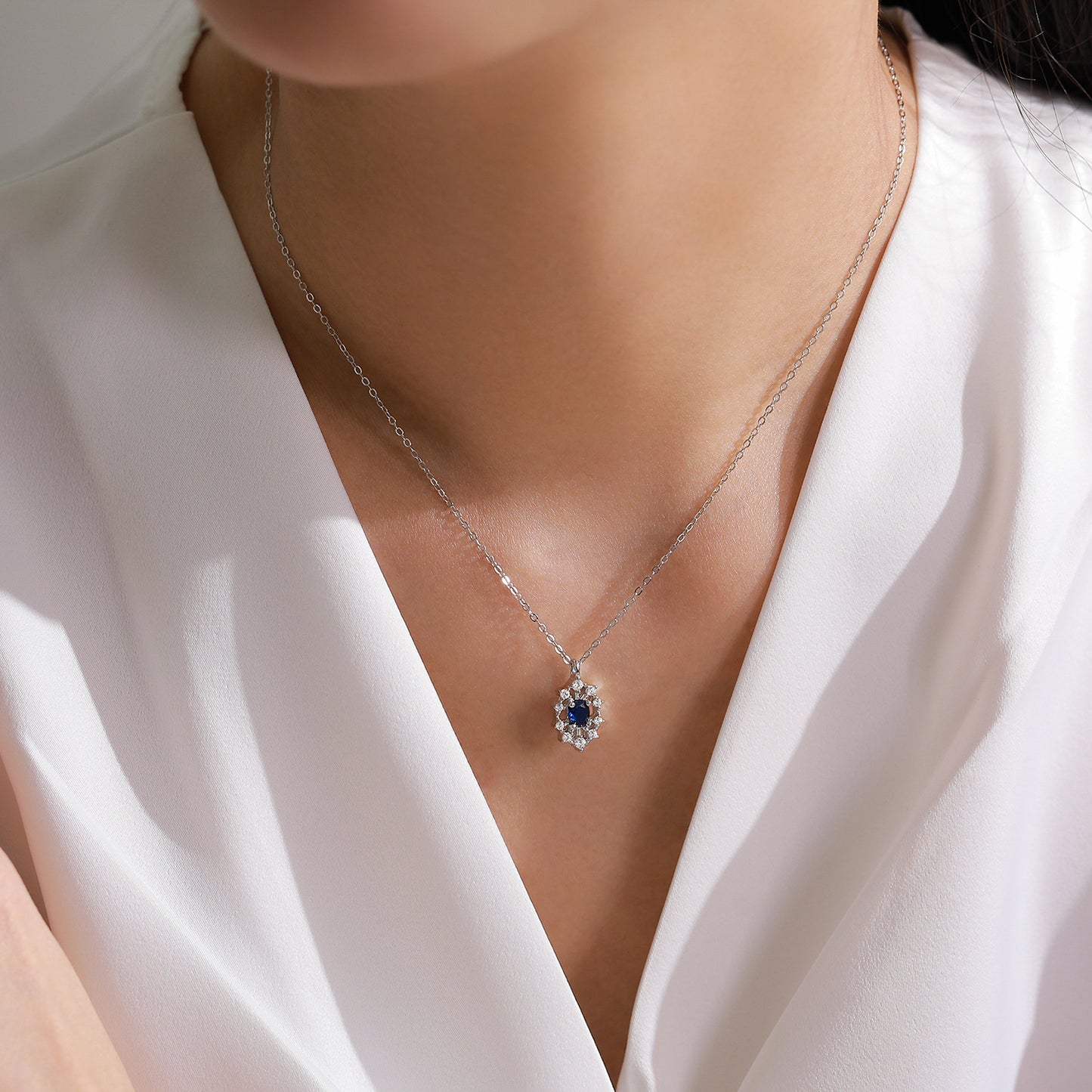 “Royal Solstice” 925 Sterling Silver Sapphire Halo Jewelry Set