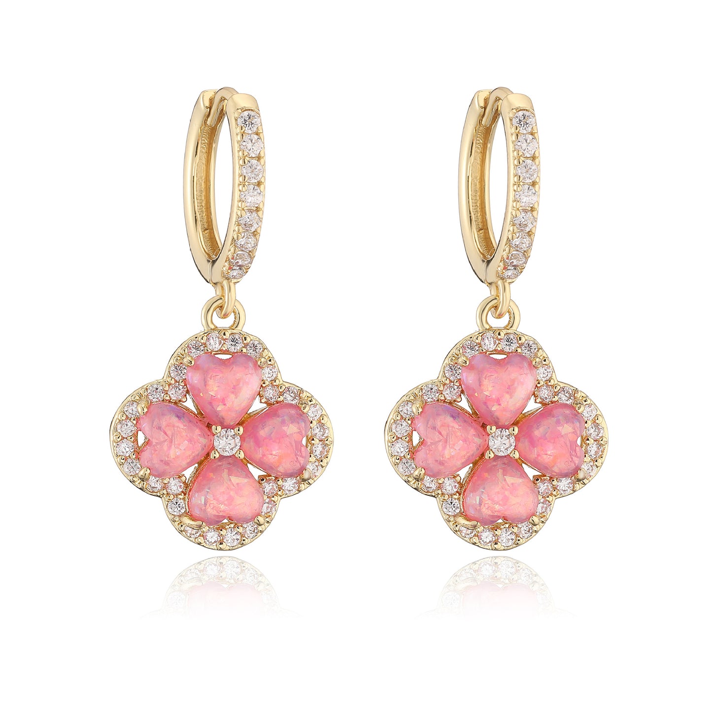 “Clover Bloom” Gold-Tone Brass Colorful Zircon Clover Jewelry Set