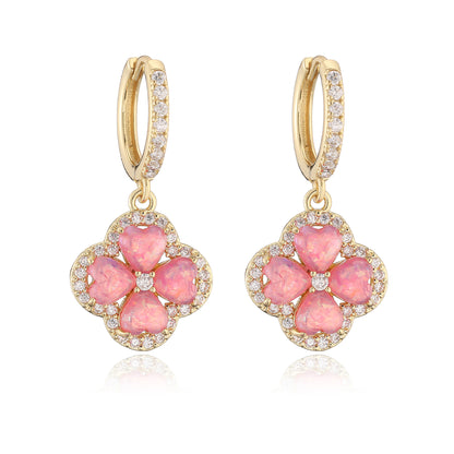 “Clover Bloom” Gold-Tone Brass Colorful Zircon Clover Jewelry Set