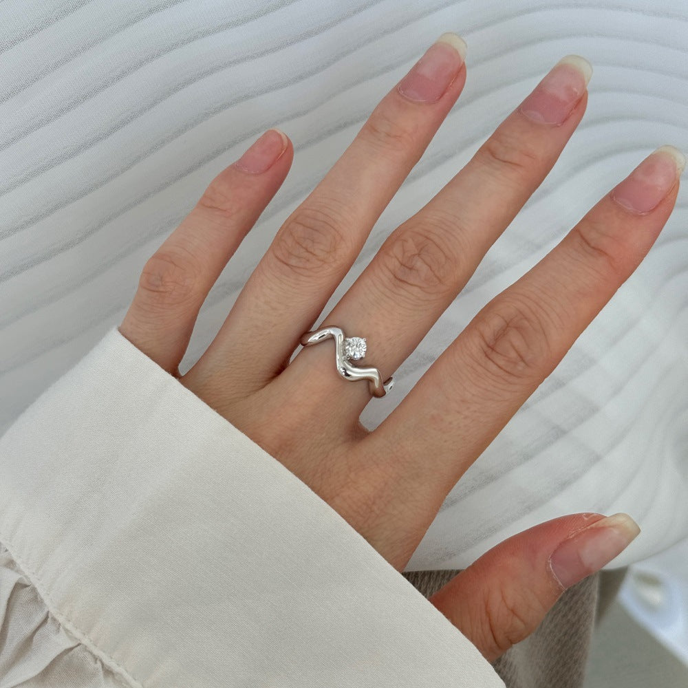 “Lumière Line” S925 Sterling Silver Irregular Line Stackable Ring