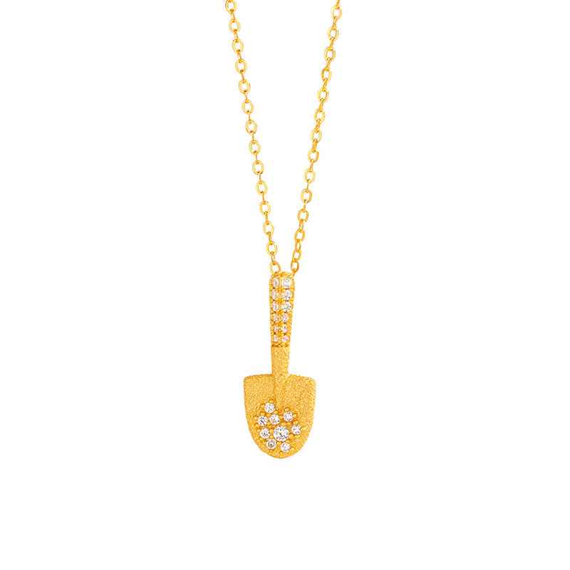 “Golden Fortune Shovel” S925 Sterling Silver Pavé Shovel Pendant Necklace