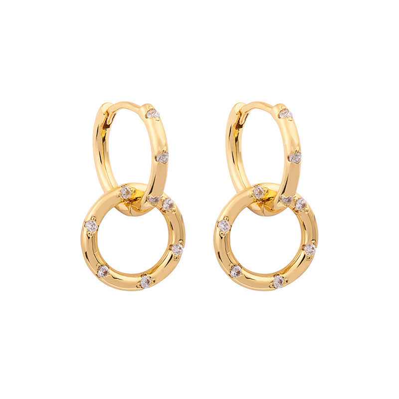 “Linked Radiance” 925 Sterling Silver Double-Hoop Pavé Zircon Earrings