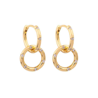 “Linked Radiance” 925 Sterling Silver Double-Hoop Pavé Zircon Earrings