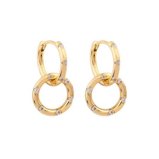 “Linked Radiance” 925 Sterling Silver Double-Hoop Pavé Zircon Earrings
