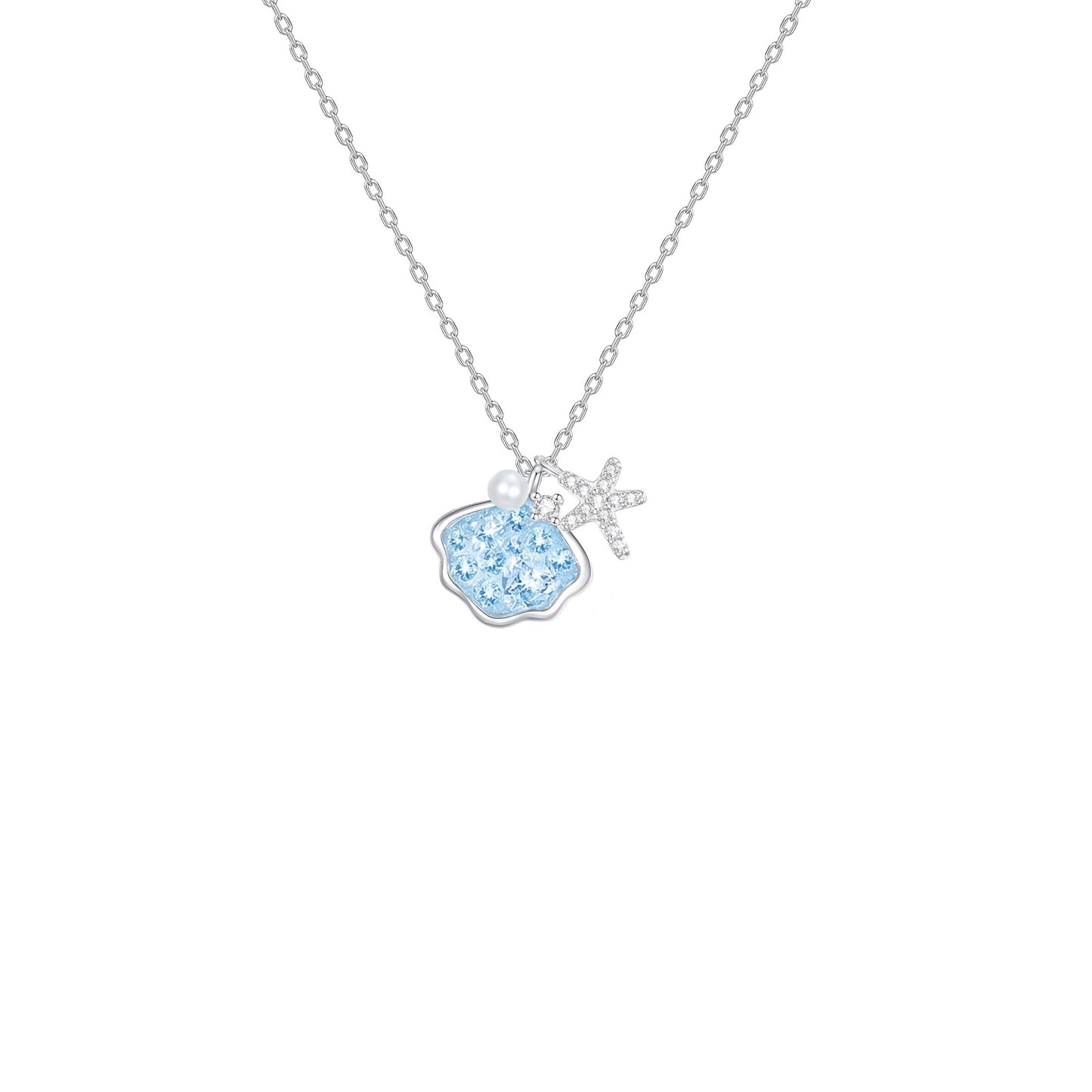 “Frozen Tide” S925 Sterling Silver Crystal Seashell Necklace