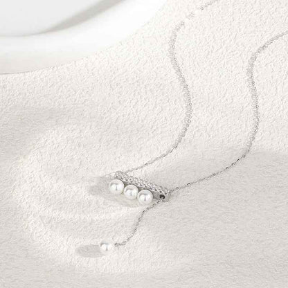“Aurelia Line” S925 Sterling Silver Pearl Bar Adjustable Necklace