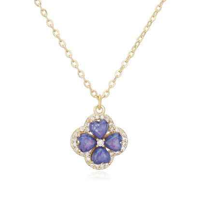 “Clover Bloom” Gold-Tone Brass Colorful Zircon Clover Jewelry Set