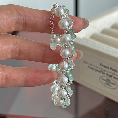 “Verdant Pearl Weave” S925 Sterling Silver Pearl Beaded Bracelet