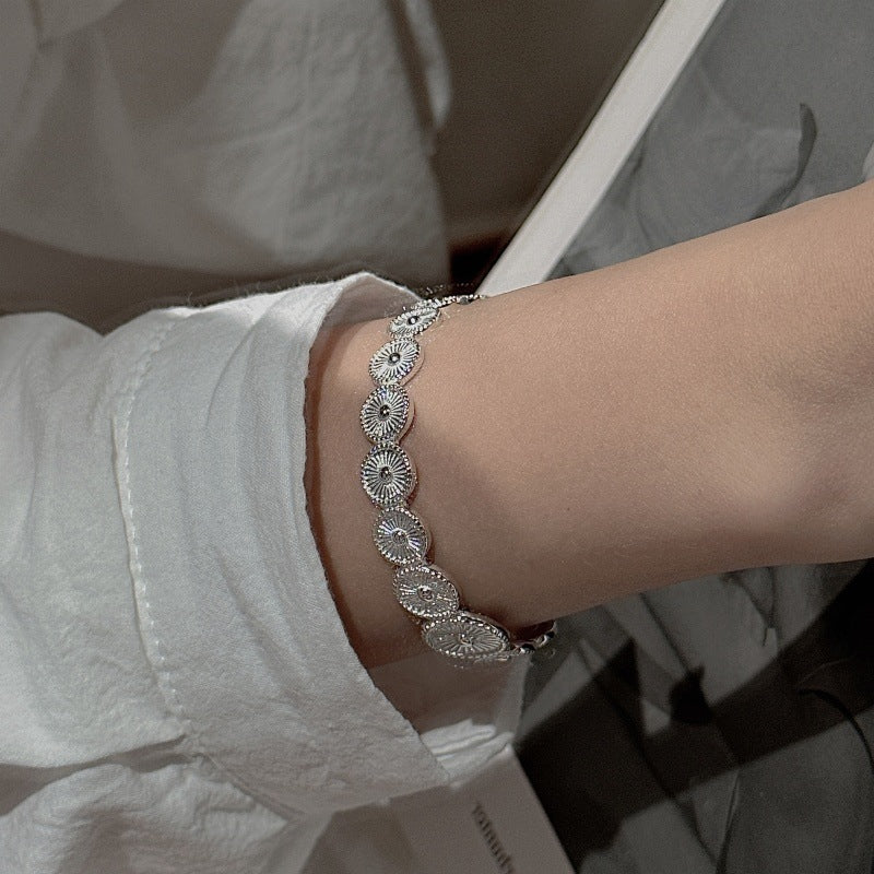 "Retro Circle" 925 Sterling Silver Bracelet