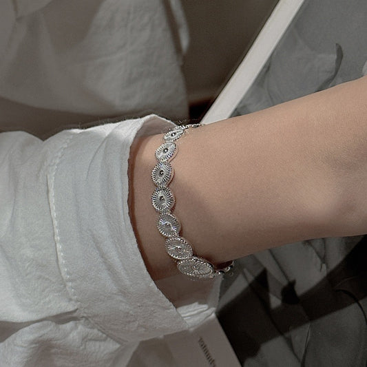 "Retro Circle" 925 Sterling Silver Bracelet